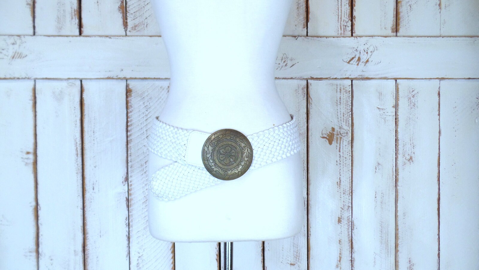 Boho women\'s vintage belt crackle finished leather \'gold/silver\' size 43\