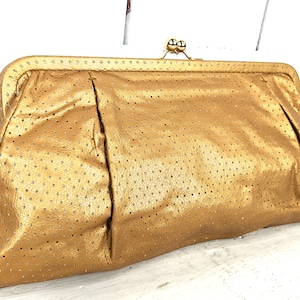 90s vintage gold silver faux leather clutch purse