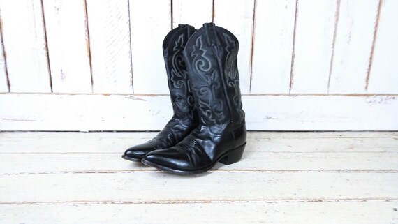 Mens black Justin leather cowboy boots/vintage wes