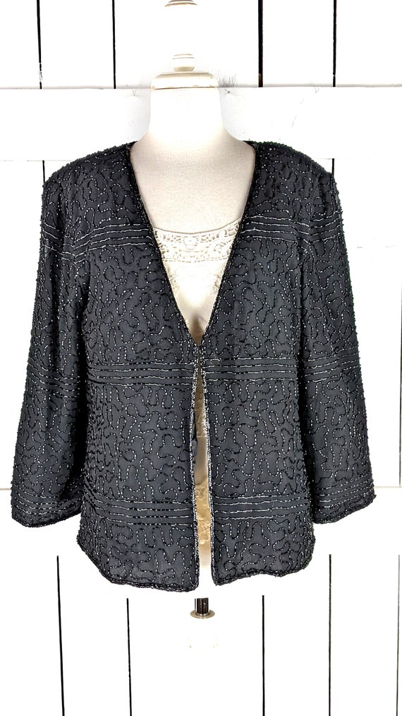 90s vintage black beaded cover up evening blazer … - image 2