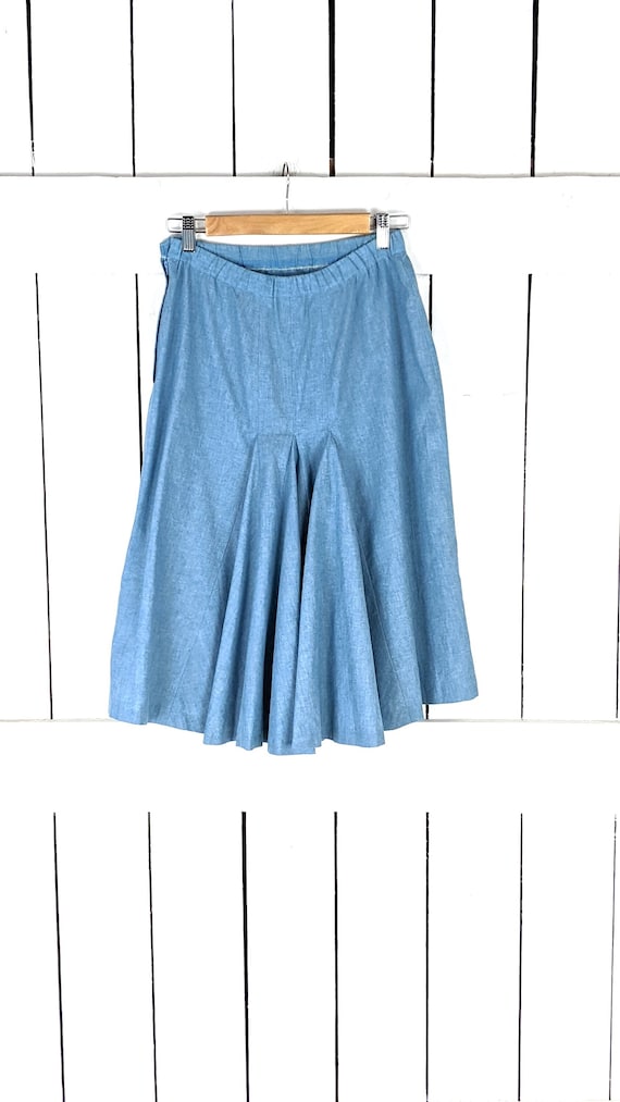 Vintage light blue cotton ruffle midi skirt