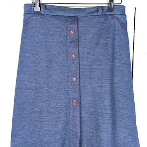 Vintage blue denim knit button down knee length skorts skirt