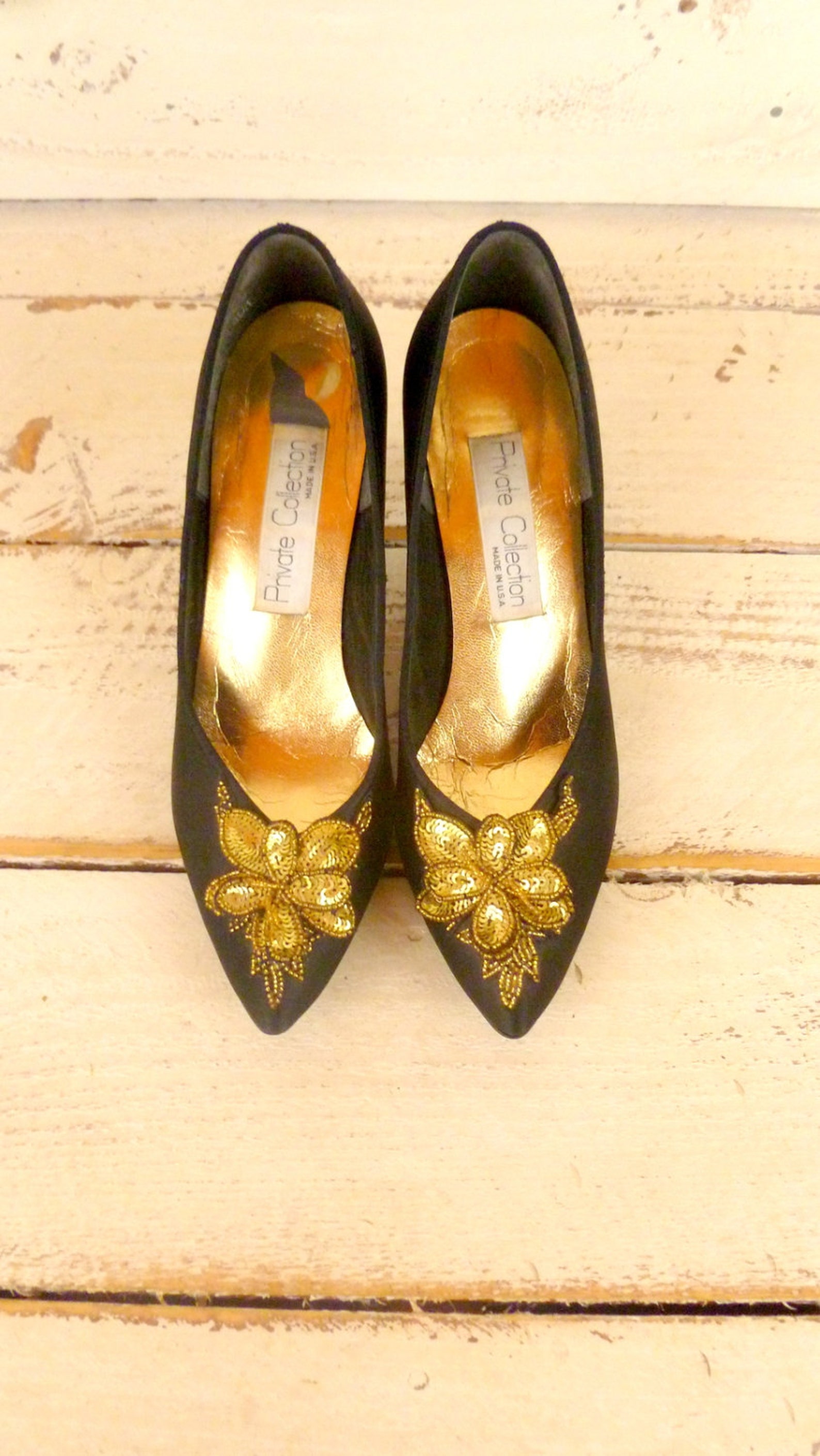 black and gold sequin heels