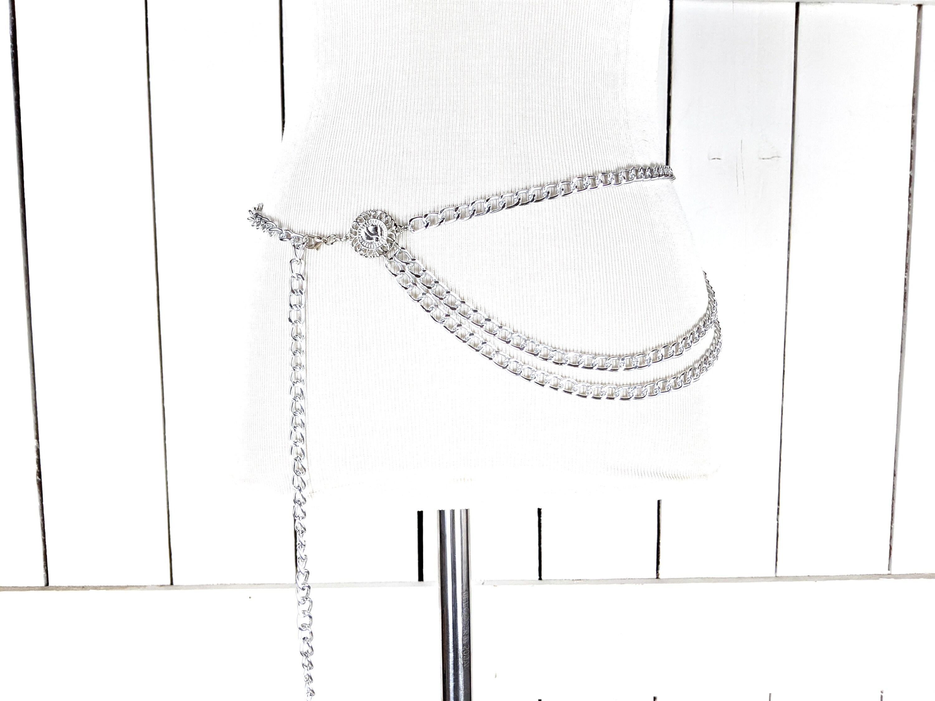 Silver Layered Metal Chain Link Hip Belt - Etsy display picture 1