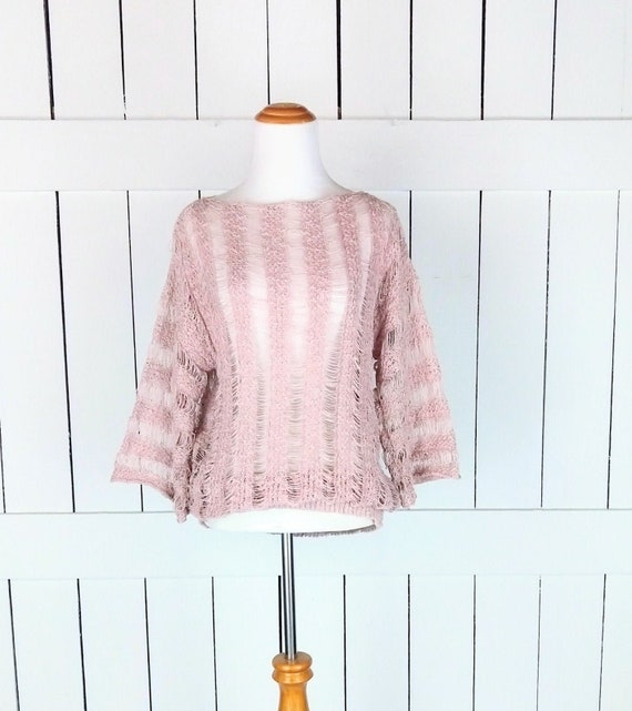 Crochet knit open weave slouchy pullover sweater … - image 1