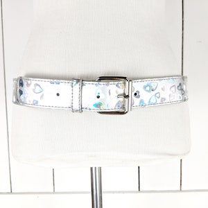 Iridescent silver heart plastic wide retro belt