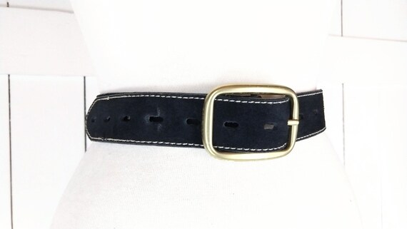 Black suede leather white stitch belt medium - image 2