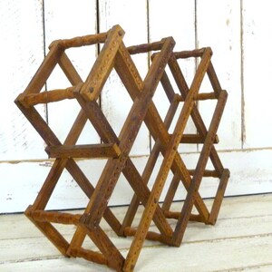 Vintage carved wooden wine rack/expandable wine rack/accordion wine holder