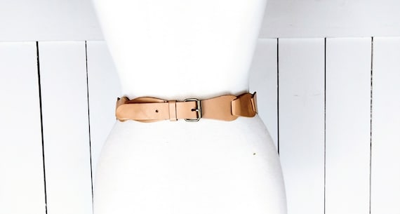 Vintage Tan Brown Braided Leather Belt - Etsy