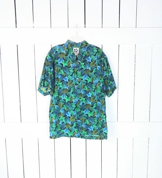 Vintage Hilo Hattie blue green Hawaiian shirt