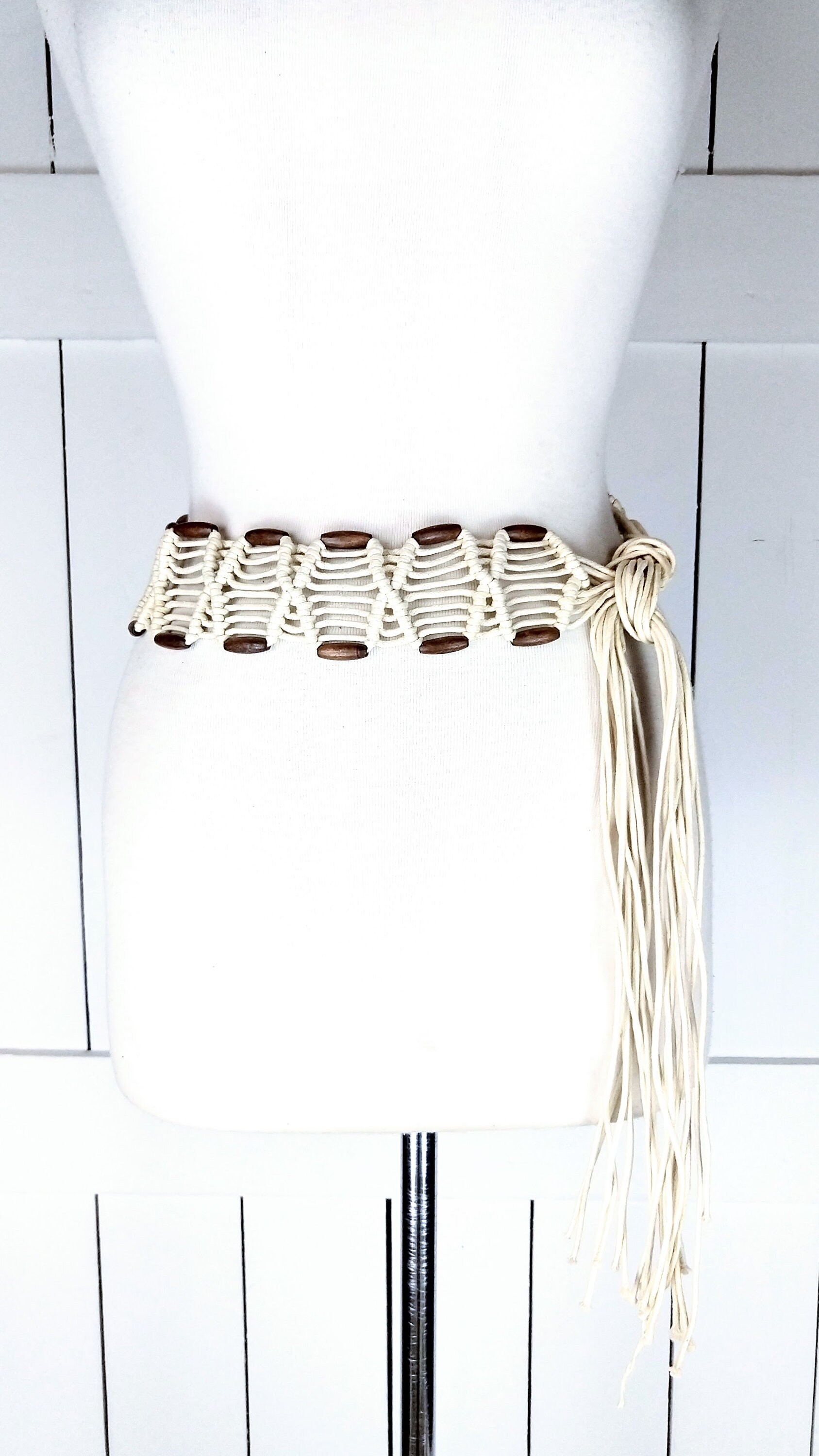 Wood Bead Braided Macrame Rope Fringe Tie Belt - Etsy Israel