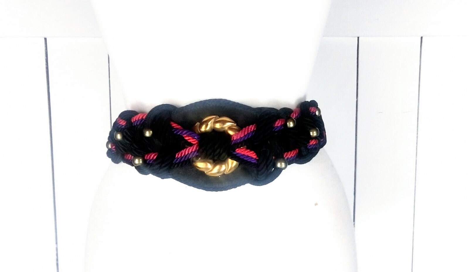 Vintage Beaded Braided Rope Belt Black OS Twisted Leather Beaded Belt (Black) – The WES Studio main image 3