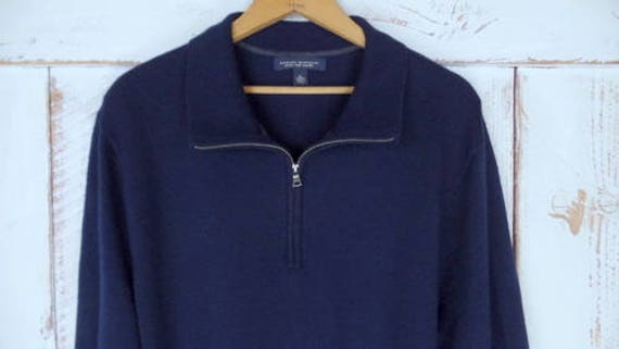 Mens 90s Banana Republic Dark Blue Merino Wool Pullover Sweater 