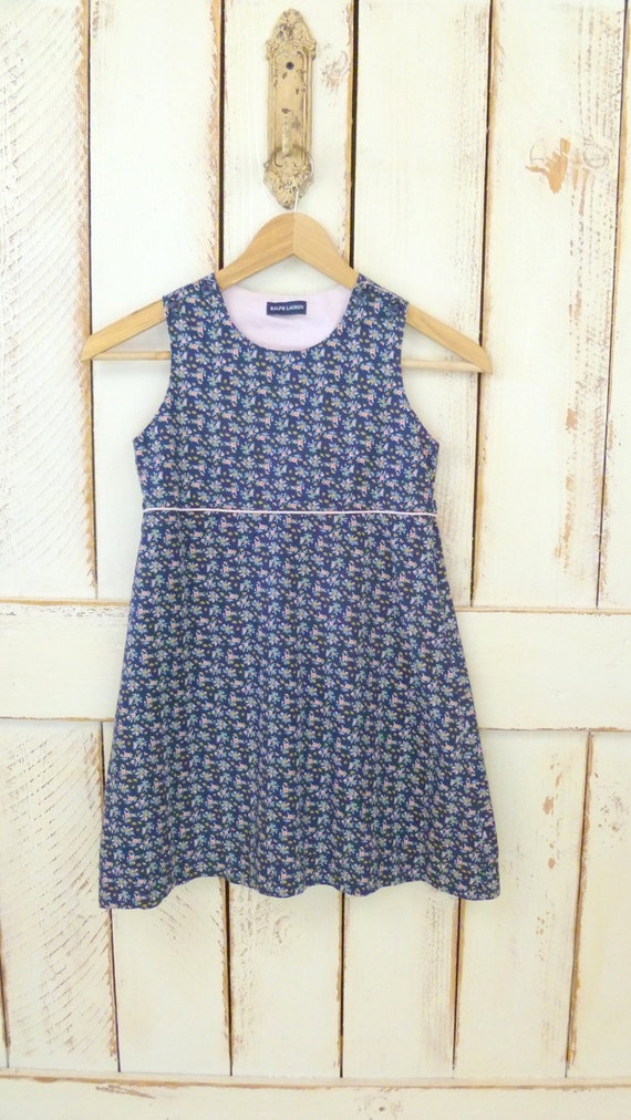 Blue and pink floral girls vintage prairie dress