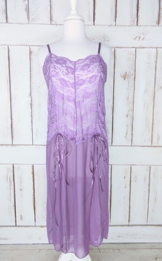 Vintage purple sheer stretch net lace teddy linge… - image 6