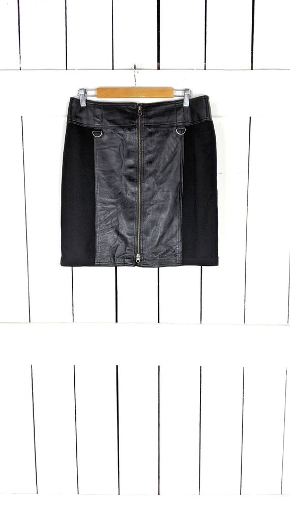 INC black leather double zipper knit short pencil 