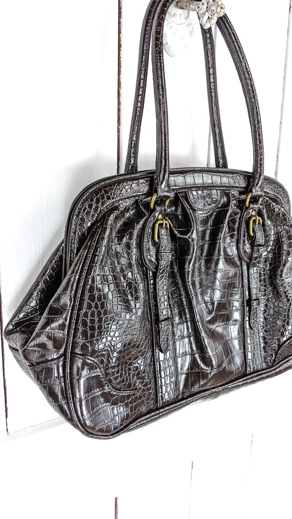 90s vintage brown croc faux leather handbag purse - image 4