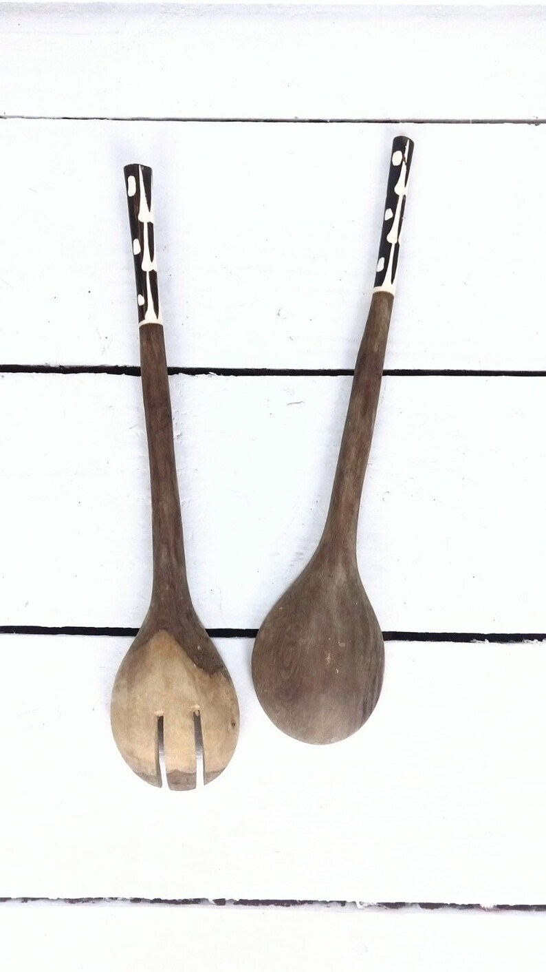 Vintage Wooden Serving Spoons/bone Handle Wood Cooking Etsy