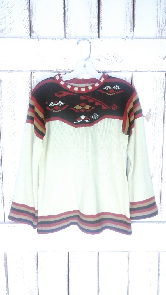 Vintage 70s tribal southwestern knit pullover swe… - image 2