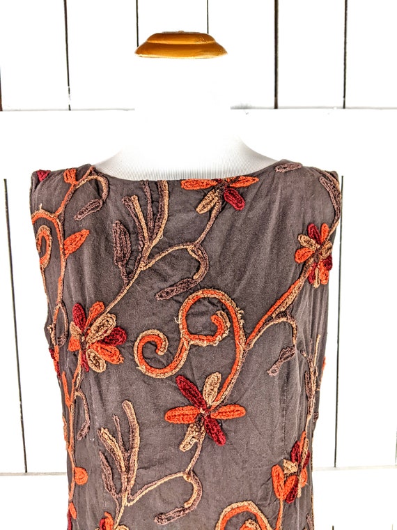 Vintage brown rust orange embroidered floral slee… - image 2