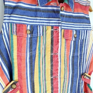 Vintage 90s striped cotton vest/colorful short fitted vest/red/blue/yellow button down vest image 3