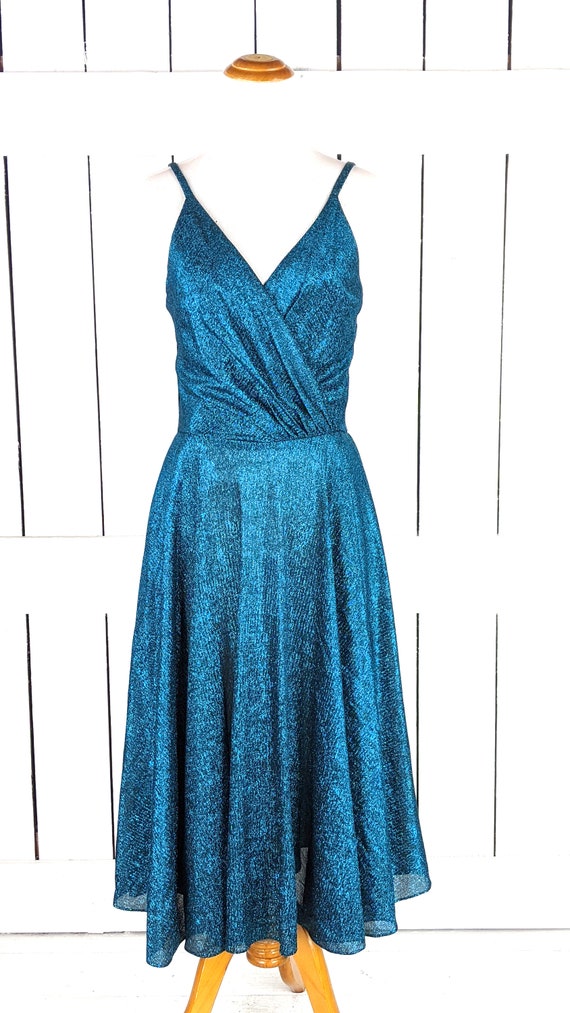 Vintage Lilli Diamond blue metallic glitter stret… - image 2