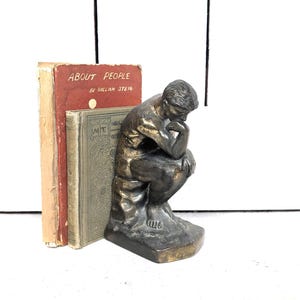 Vintage 1928 metal The Thinker Man figurine book end