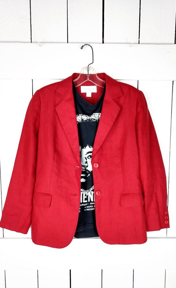 Vintage red linen blazer jacket - image 5