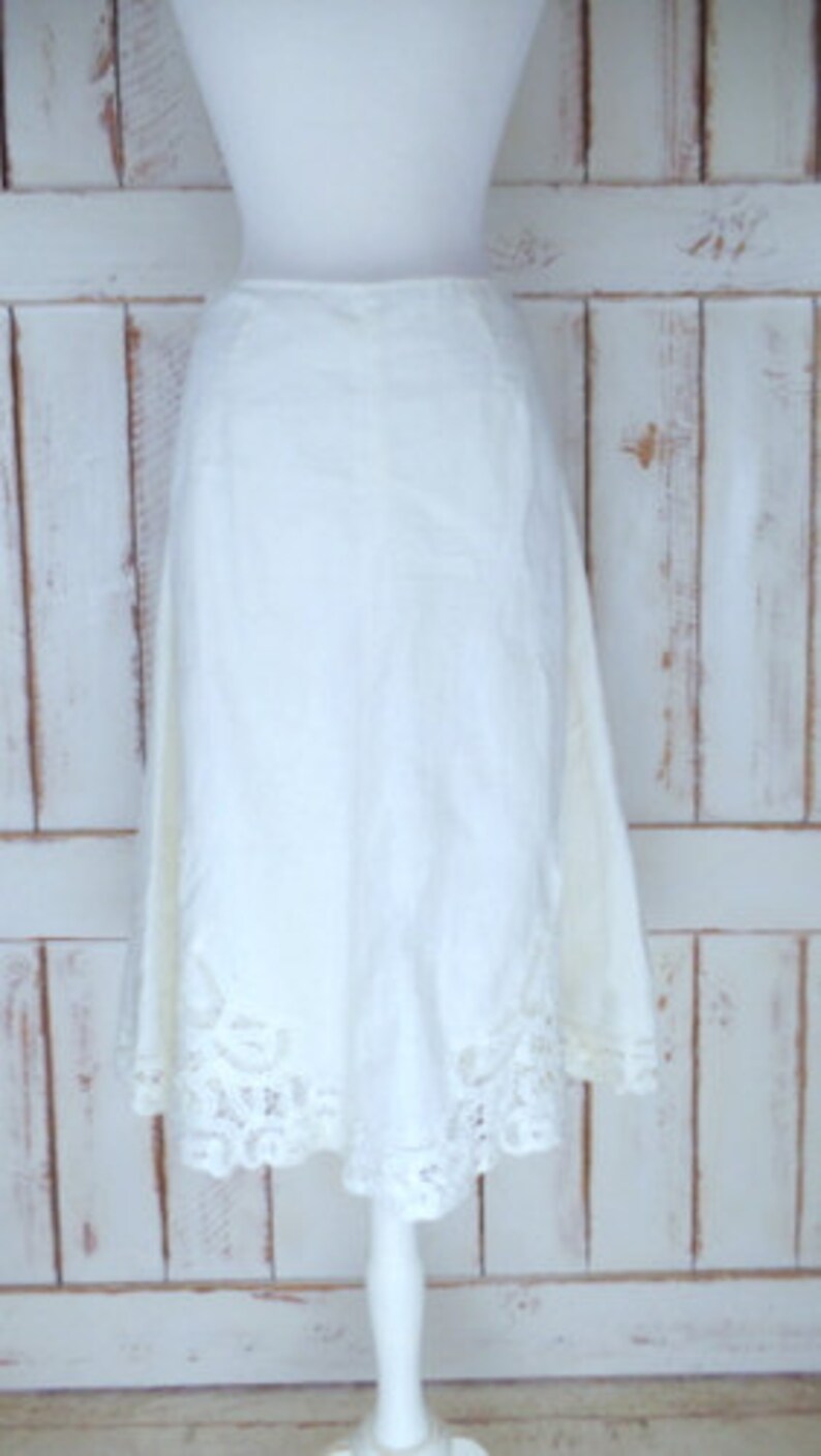 Vintage light ivory/off white crochet lace linen midi skirt/small/medium/2 image 5