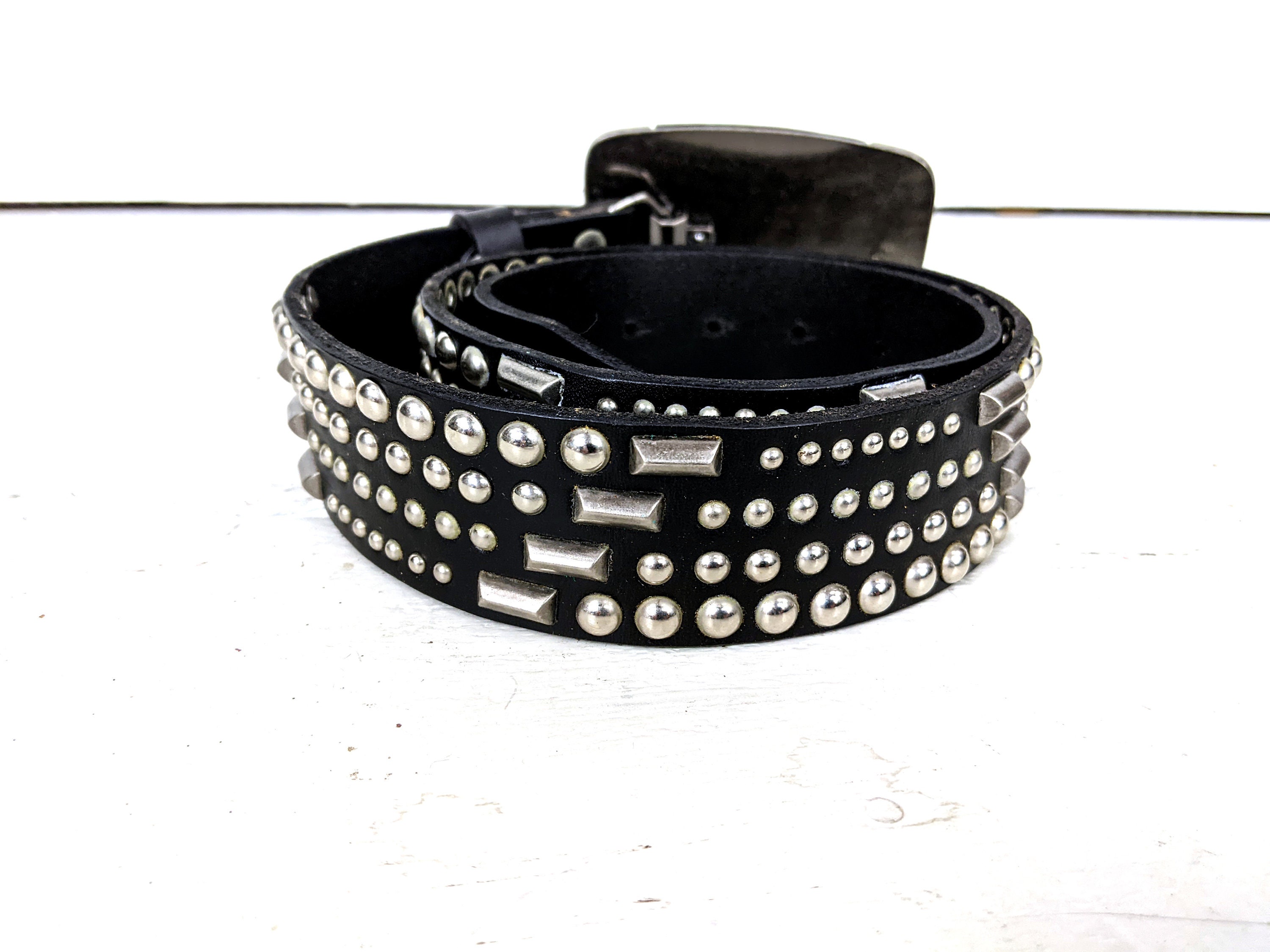 Iron Horse Black Silver Studded Leather Western Buckle Belt 