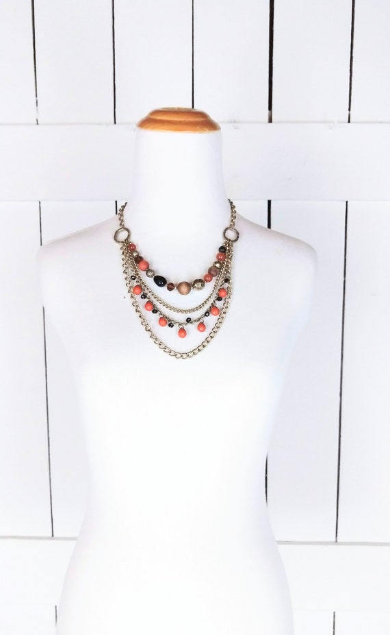 Chunky layered bead chain necklace/vintage multi … - image 1