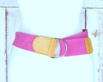 90s Vintage breiter pinker Canvas Ledergürtel
