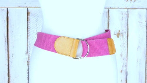 90s Vintage Wide Pink Canvas Leather Belt - Etsy display picture 2
