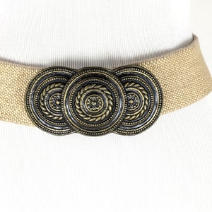 Vintage tan brown stretch canvas metal buckle wide cinch elastic belt one size