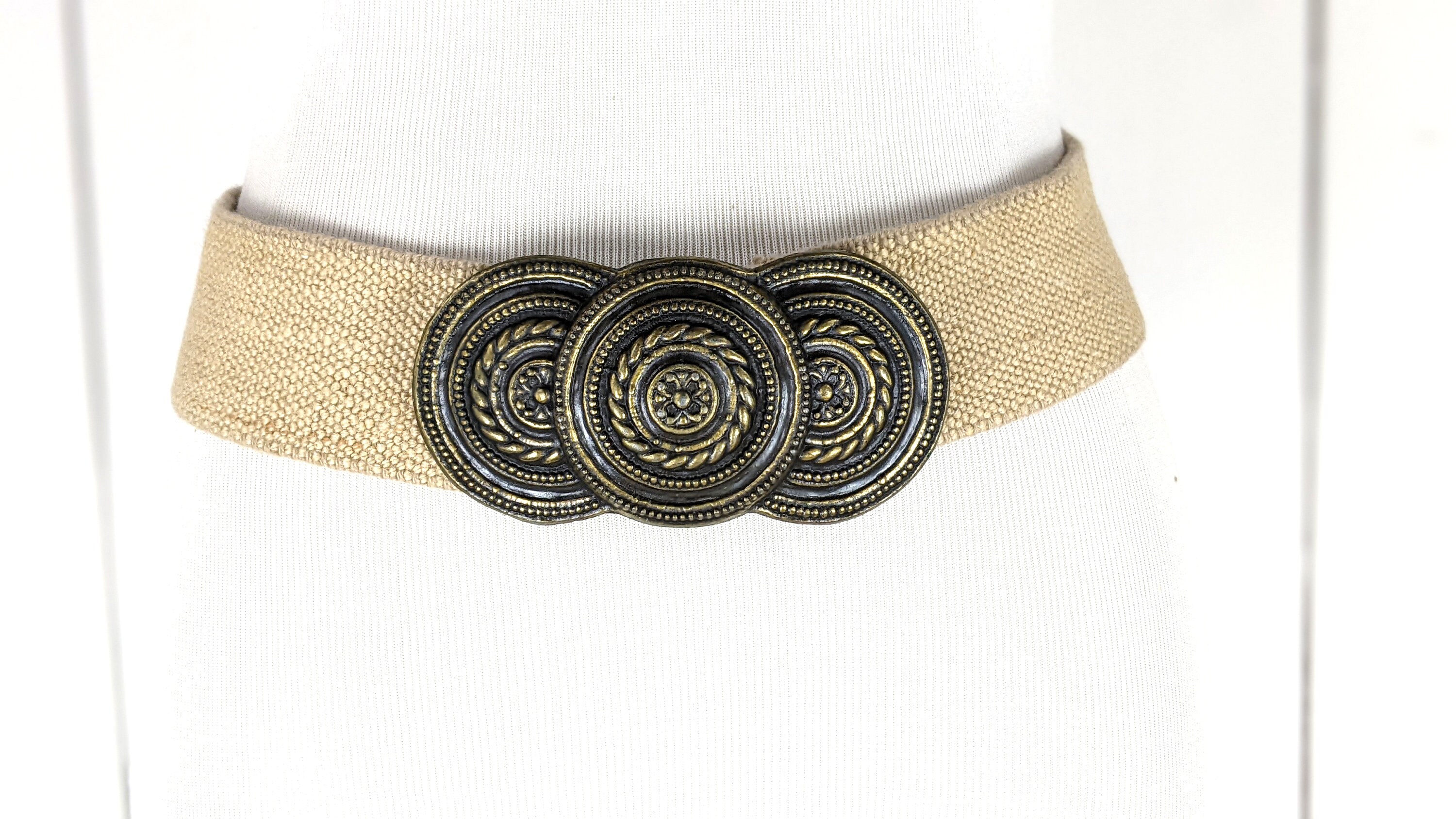Vintage Tan Brown Stretch Canvas Metal Buckle Wide Cinch  display picture 2