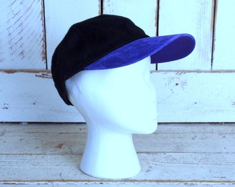 90s vintage black cotton/purple suede leather baseball hat/suede baseball cap/adjustable/one size fits all/OSFA