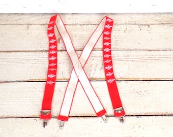 Vintage Skinner Red Suspenders Clip On Adjustable One Size 2