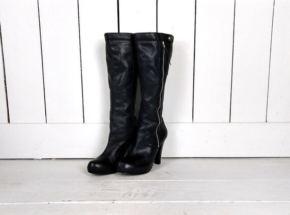 Steve Madden Black Leather High Heel Platform Knee High