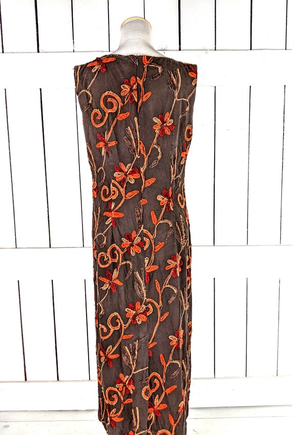 Vintage brown rust orange embroidered floral slee… - image 3