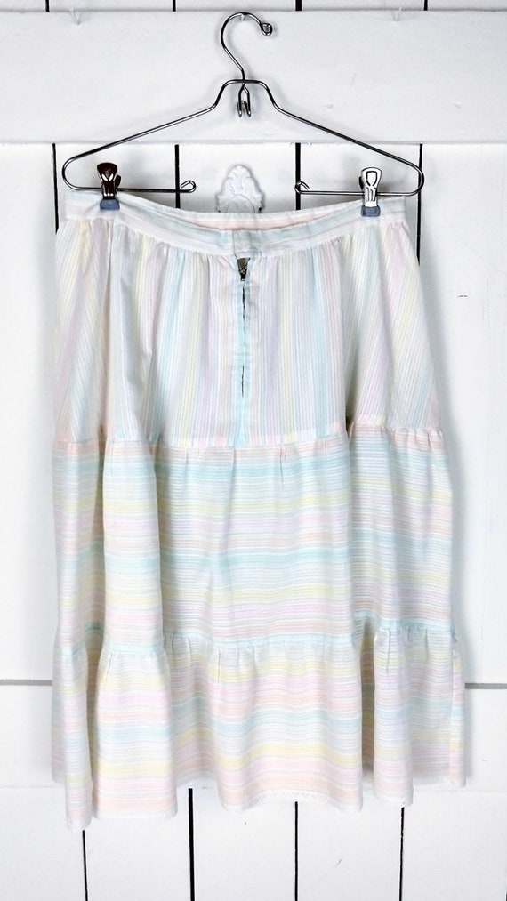 Vintage sheer cotton striped tier ruffle skirt/pa… - image 7