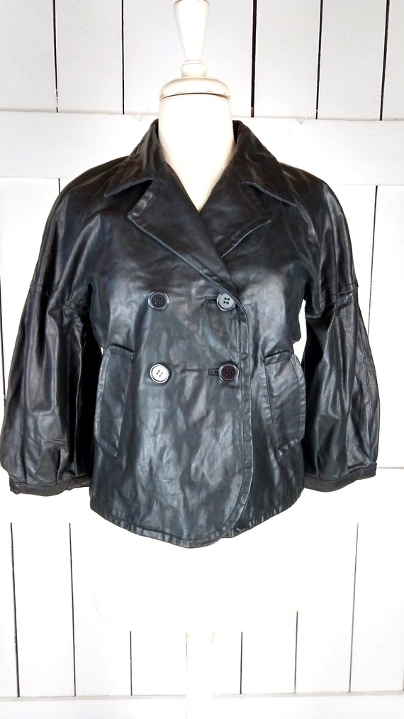 Tex by Max Azria cropped black leather blazer jac… - image 4