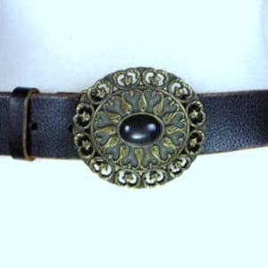 90s vintage black leather large metal buckle belt