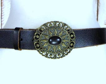 Black Leather Belt With Agate Stone - Etsy display picture 2