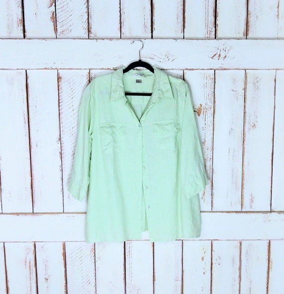 Vintage 90s linen tunic button down shirt/cotton … - image 1