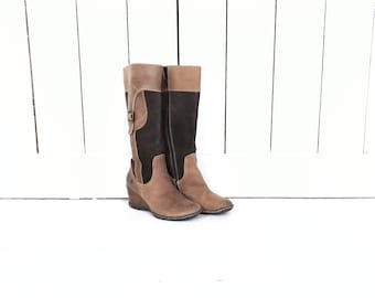 Braune hohe Wildleder Keil Stiefel