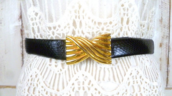 Vintage Liz Claiborne black snake skin embossed l… - image 1