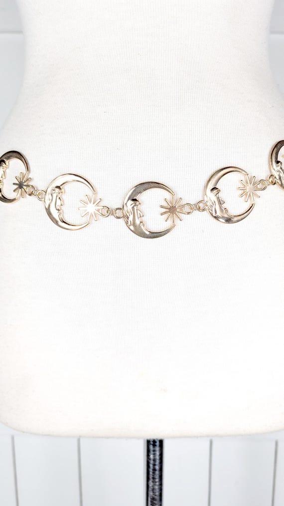 Gold metal crescent moon star chain link belt Gold Metal Crescent Moon Star Chain Link Belt - Etsy main image 3