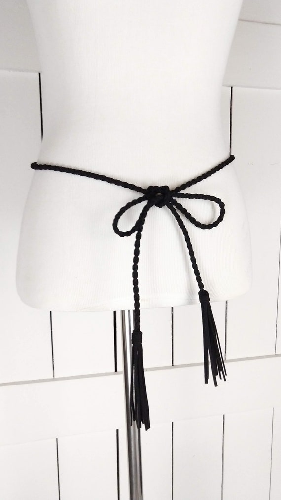 Black Braided Belt w/Tassles Hand Braided Black Rope Belt With Tassels - Etsy main image 3