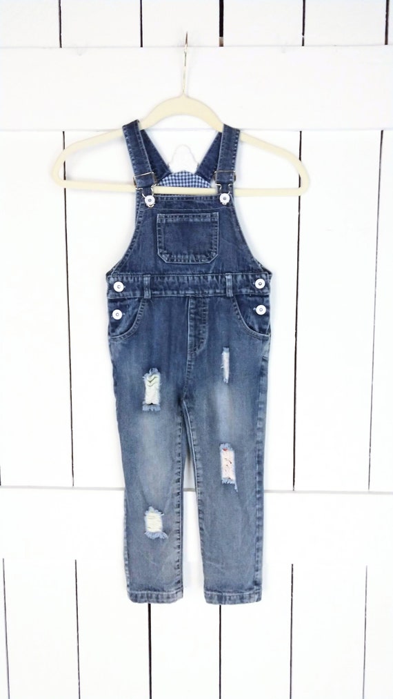 Vintage kids/childrens blue jean denim bib overal… - image 4