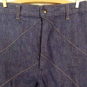 70s vintage high waisted wide bell bottom denim jeans/chevron seam denim flared jeans/waist 25"